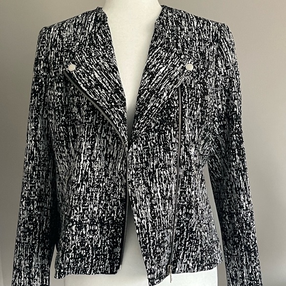 NWT Alice Hope Graphic Black & White Moto style diagonal zip blazer jacket - Picture 10 of 12